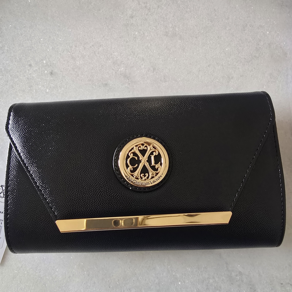 Christian Lacroix Black Clutch with Gold Accents